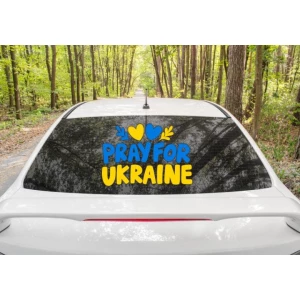 Изображение товара -  Патриотическая наклейка на машину “Pray for Ukraine / молюсь за Украину“ (ЖБ) 59х40 см на стекло /авто