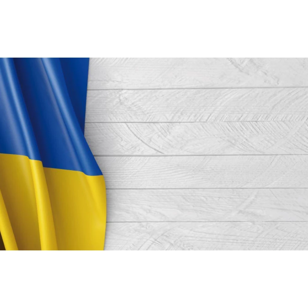 Фото-фон виниловый патриотический 120×75 см “Флаг Украины - Серая деревянная доска“