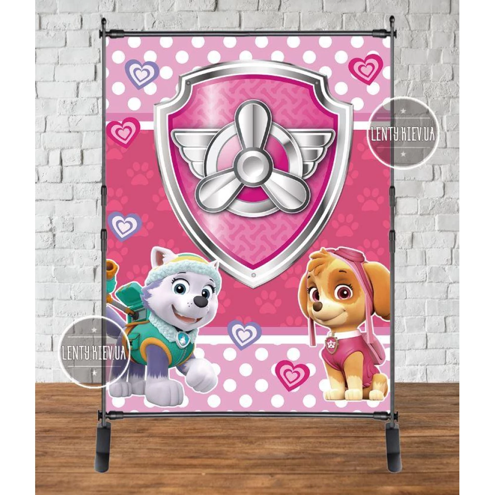 Баннер  “Щенячий Патруль (Розовый)“ 2х1,5 м - Фотозона (виниловый) на день рождения -