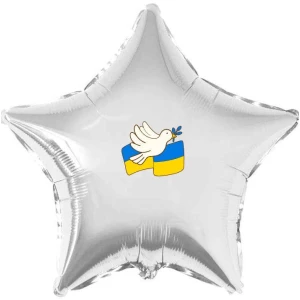 Изображение товара -  Патриотическая наклейка “Белая Голубка мира и флаг Украины“ 10х11,5 см на шар 18“