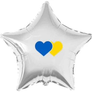 Изображение товара -  Патриотическая наклейка “Сердца  Украины: желтое и голубое“ на шар 18“