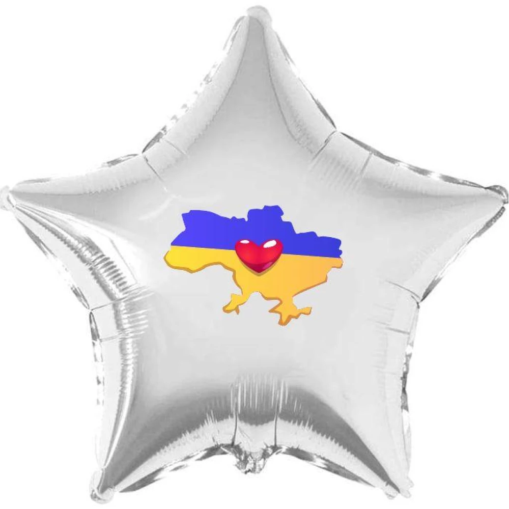 Патриотическая наклейка “Карта Украины с сердцем“ 18х12 см на шар 18“