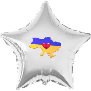 Изображение товара -  Патриотическая наклейка “Карта Украины с сердцем“ 18х12 см на шар 18“