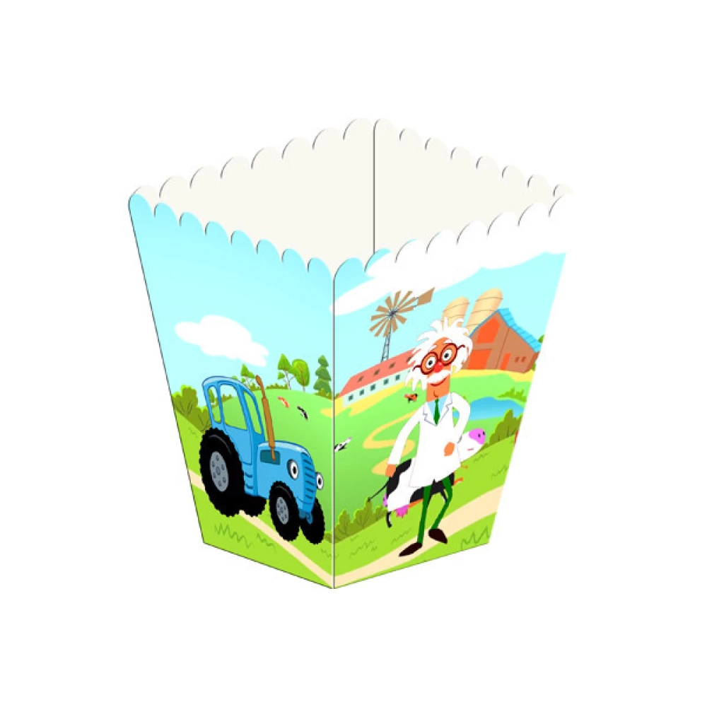 Коробочка для попкорна “Синий трактор“ Поштучно 10см высота (малотиражные)