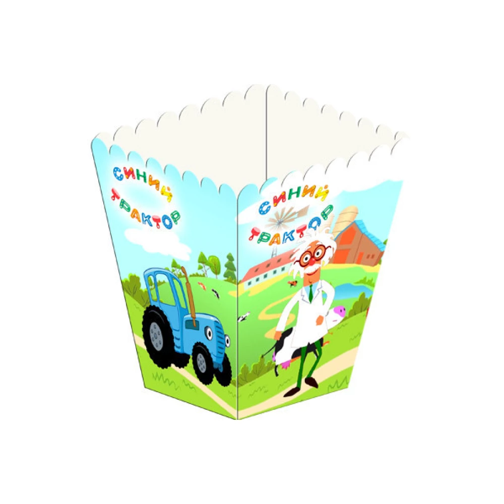 Коробочка для попкорна “Синий трактор“ Поштучно 10см высота (малотиражные)