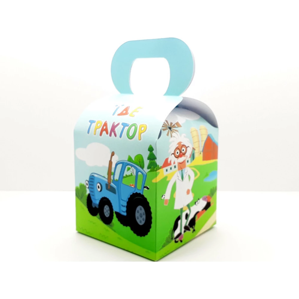 Коробочка “Синий трактор“ для подарков и угощений 10х10х10 малотиражные -