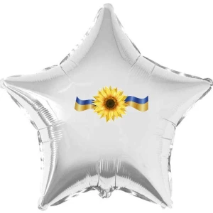 Изображение товара -  Патриотическая наклейка “Подсолнух с флагом Украины“ на шар 18“