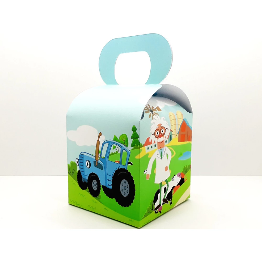 Коробочка “Синий трактор“ для подарков и угощений 10х10х10 малотиражные -