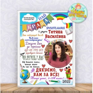 Изображение товара -  Постер поздравительный для учителя (с фото) Печать + оформление в рамку А3 с рамкой