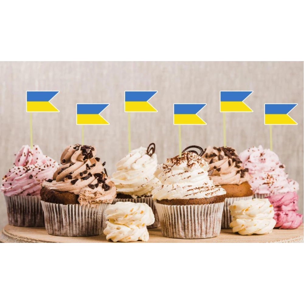Патриотические топперы “Флаг Украины“ для бургеров или кексов в украинском стиле (6 шт/уп)