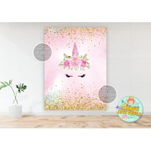 Изображение товара - Плакат “Нежная единорожка“ для девочки вертикальный розовый 200х150 см