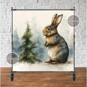 Изображение товара - Баннер новогодний “Зайка / кролик. Символ 2023 года“ с ёлочкой 2х2м (фотозона) (без каркаса)