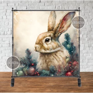Изображение товара - Баннер новогодний “Зайка / кролик. Символ 2023 года“ новогодний венок 2х2м (фотозона) (без каркаса)