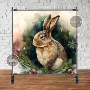 Изображение товара - Баннер новогодний “Зайка / кролик. Символ 2023 года“ зленый фон 2х2м (фотозона) (без каркаса)