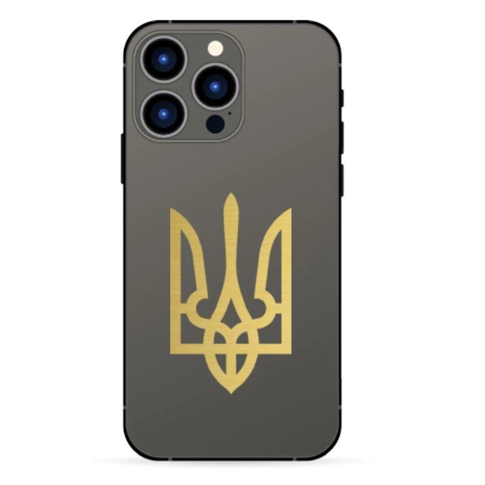 Патриотическая наклейка на телефон / чехол “Герб Украины (тризубец)“ 10х5 см (серебро или золото)