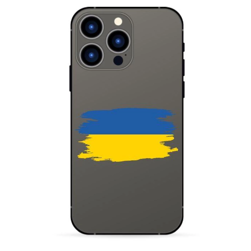 Патриотическая наклейка на телефон / чехол “Флаг Украины (мазки краски, рванный)“ 6х3 см