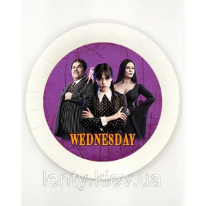 Изображение товара -  Тарелки “Венсдей / Венздей / Уенсдей Аддамс“  бумажные белые 18см (Поштучно)