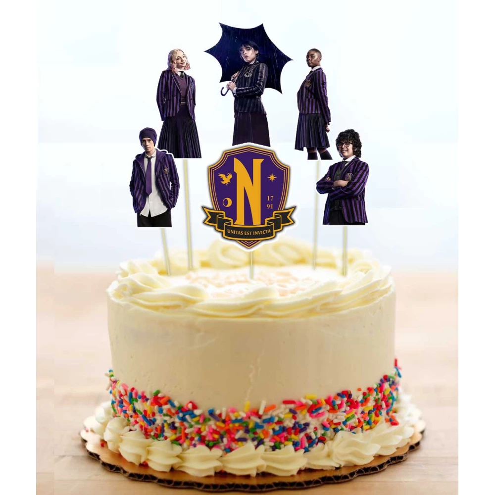 Топперы “Венсдей / Венздей / Уенсдей Аддамс“  средние топперы в торт (8см, 6шт./уп.) вырубка (КАРТОН)