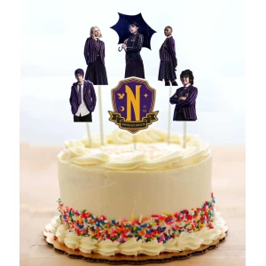 Изображение товара -  Топперы “Венсдей / Венздей / Уенсдей Аддамс“  средние топперы в торт (8см, 6шт./уп.) вырубка (КАРТОН)