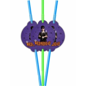 Зображення товара - Трубочки “Венсдей / Венздей / Уенсдей Аддамс“ із гофрою (10 шт.) малотиражне видання