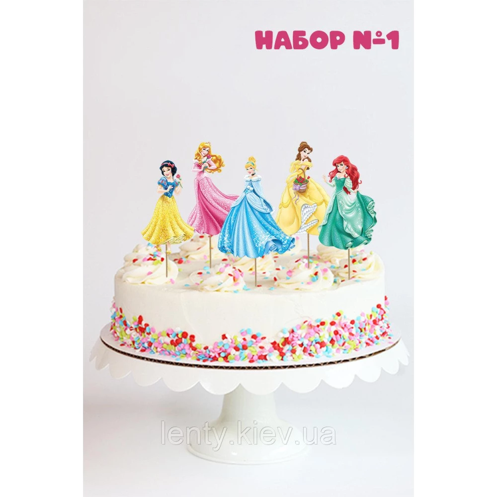 Набор №1 “Принцессы Дисней“ (8см, 5шт./уп.) средние топперы в торт вырубка (КАРТОН) -