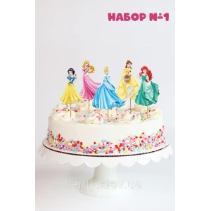 Изображение товара -  Набор №1 “Принцессы Дисней“ (8см, 5шт./уп.) средние топперы в торт вырубка (КАРТОН) -