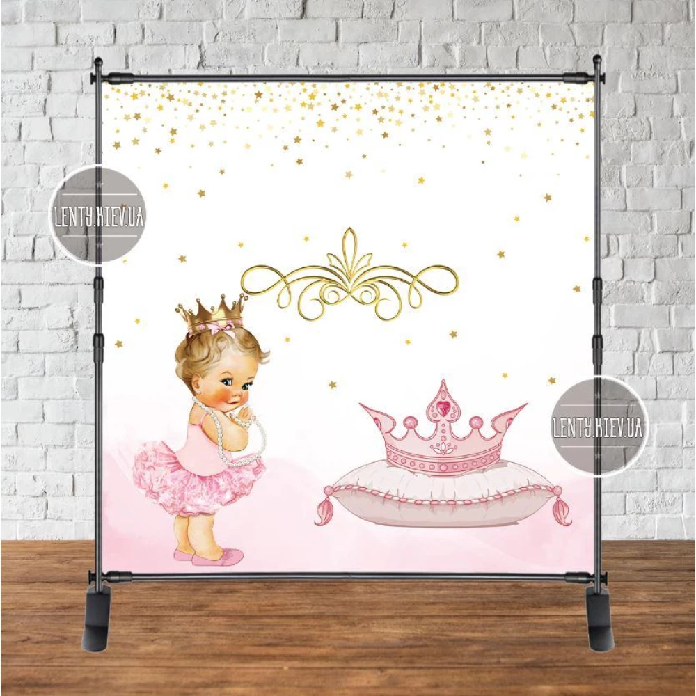 Баннер “Маленькая Принцесса. Корона, подушка“ 2х2м - Фотозона (виниловый) на день рождения (без каркаса)