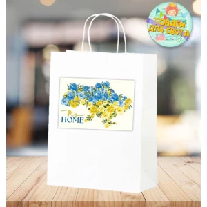 Изображение товара -  Пакет патриотический “My home. Силуэт Украины. Желто-голубые розы“   28х19х11 см