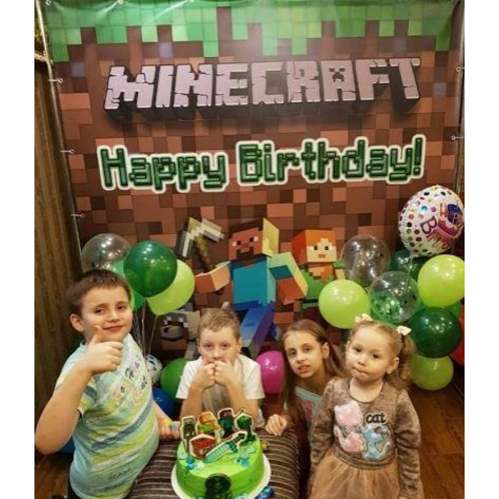 Баннер 2х2м “Майнкрафт“ - Фотозона (виниловый) на день рождения - Английский