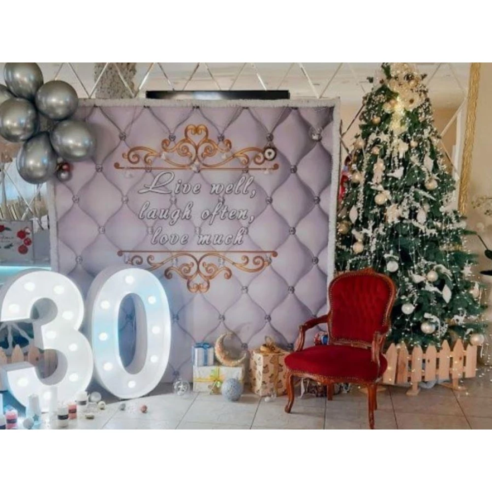 Баннер 2х2м Серый матрас в ромбик, Орнамент серебро - Фотозона (виниловый) на день рождения (без каркаса) -