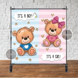 Изображение товара - Баннер “Gender Party / Гендер Пати. Медвежата“ 2х2м с люверсами. Фотозона (виниловый) на гендерную вечеринку