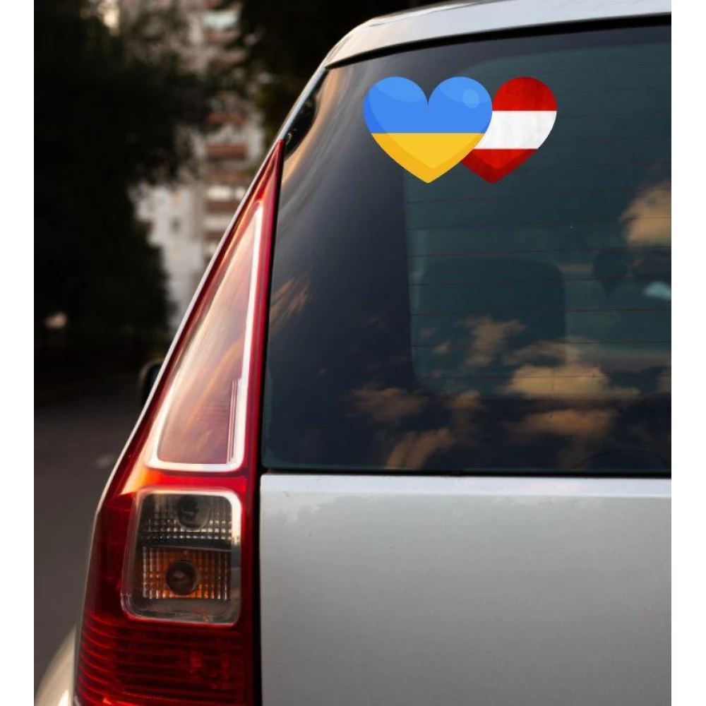 Патриотическая наклейка на машину “Украина и Австрия Сердца“ 25х14 см - на стекло / авто / автомобиль / машину