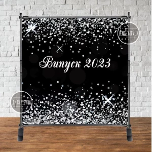 Изображение товара -  Баннер на выпускной 2х2м - Фотозона Випуск 2023 черный фон + серебряный глиттер/пайетка (иммитация)