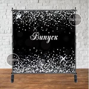 Изображение товара - Баннер на выпускной 2х2м - Фотозона Випуск 2023 черный фон + серебряный глиттер/пайетка (иммитация) Випуск