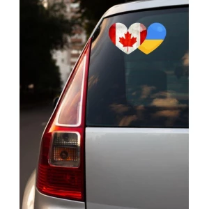 Изображение товара -  Патриотическая наклейка на машину “Украина и Канада. Сердца“ 25х14 см - на стекло / авто / автомобиль / машину