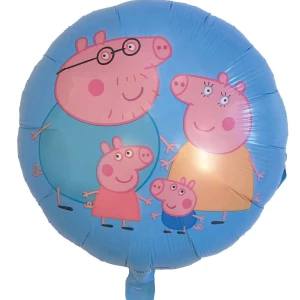Зображення товара - Кулі з фольги груглі “Свинка Пеппа та сім“я“ (45 см.) блакитний