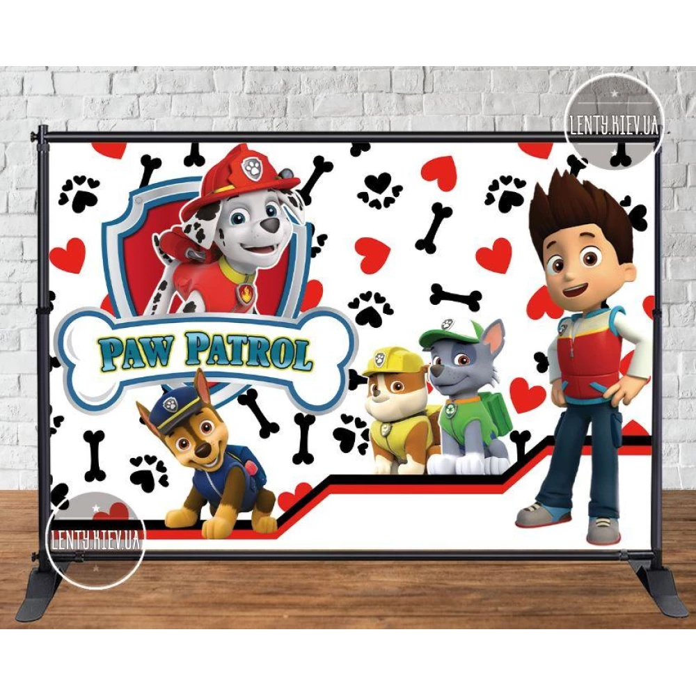 Баннер 3х2м “Щенячий Патруль“ - Фотозона (виниловый) на День рождения (каркас отдельно)- Paw Patrol