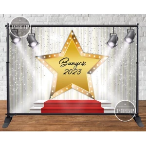 Изображение товара -  Баннер на выпускной 3х2м - Фотозона Випуск 2023 Красная дорожка, большая золотая звезда