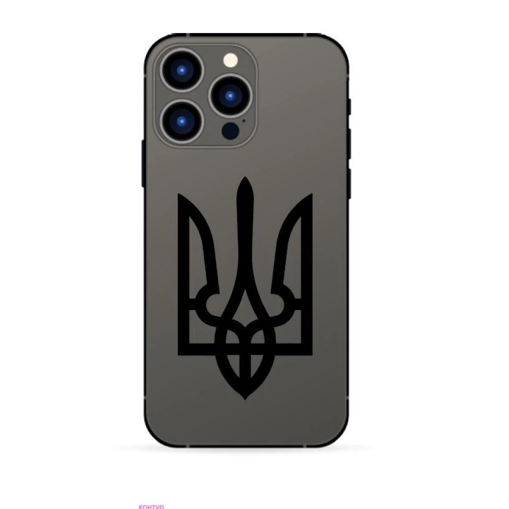 Патриотическая наклейка на телефон / чехол “Герб Украины (тризубец)“ 10х5 см - Черный