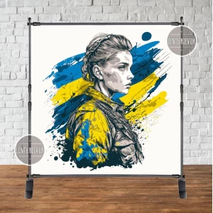 Изображение товара -  Патриотический баннер “Украинская девушка солдат“ 2х2м (каркас отдельно)