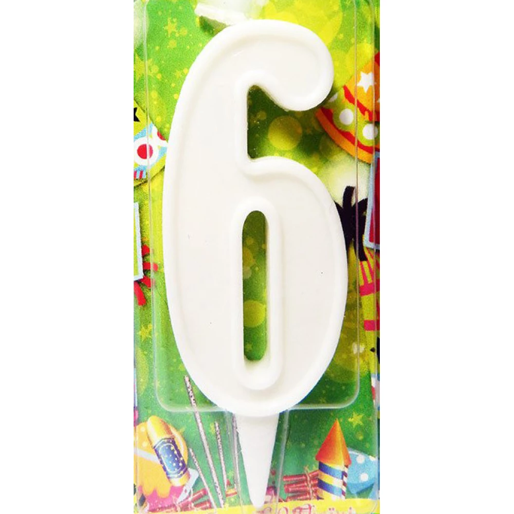 Свеча цифра в торт белая- 6