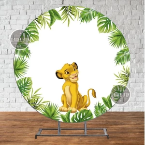 Изображение товара - Круглый Баннер “Король Лев. Тропические листья“ 2х2м - Фотозона (виниловый) для Дня Рождения -
