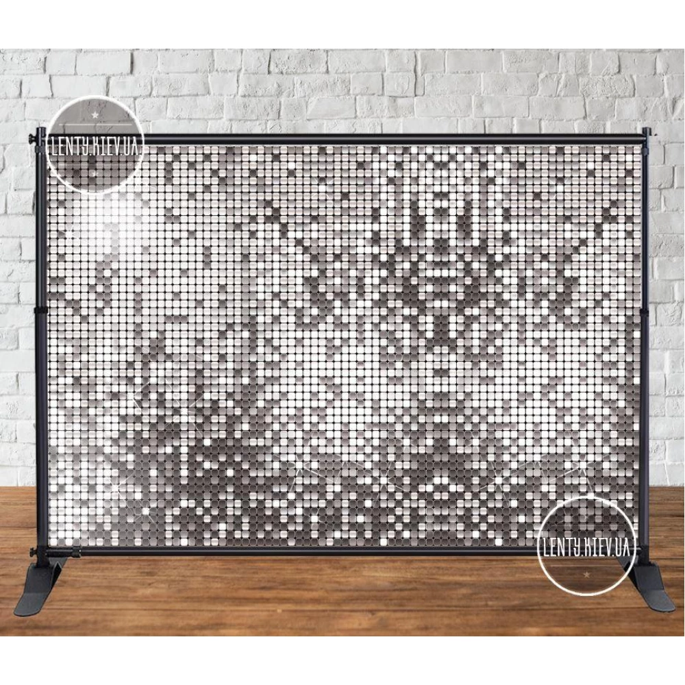 Баннер друк “Серебряная пайетка (имитация)“ 3х2м, - Фотозона (виниловый ) на день рождения (без каркаса) -