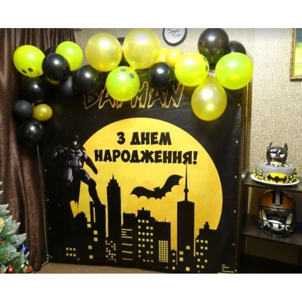 Баннер 2х2м“Бэтмен / Бетмен/Batman-город“- Фотозона (виниловый) на день рождения (без каркаса) - Украинский