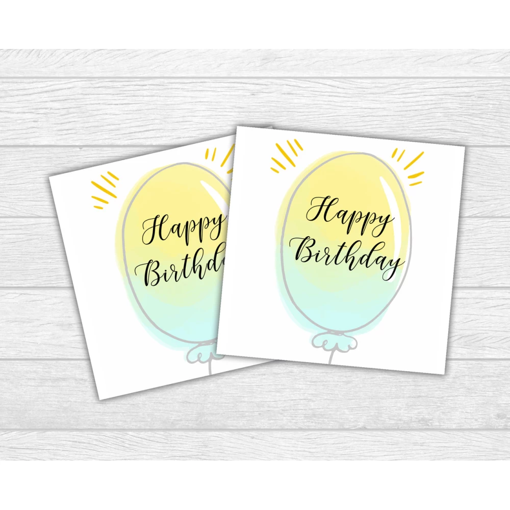 Мини открытка “Happy Birthday!“ желто-голубой шар для подарков, цветов, букетов (бирочка)