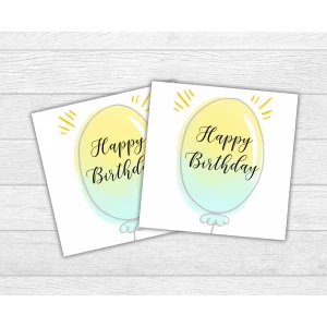 Изображение товара -  Мини открытка “Happy Birthday!“ желто-голубой шар для подарков, цветов, букетов (бирочка)