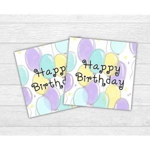 Изображение товара -  Мини открытка “Happy Birthday“ воздушные шарики для подарков, цветов, букетов (бирочка)