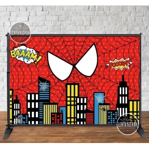 Изображение товара - Баннер “Человек паук. Город. Фон“ 3х2м - Фотозона (виниловый) на День рождения -