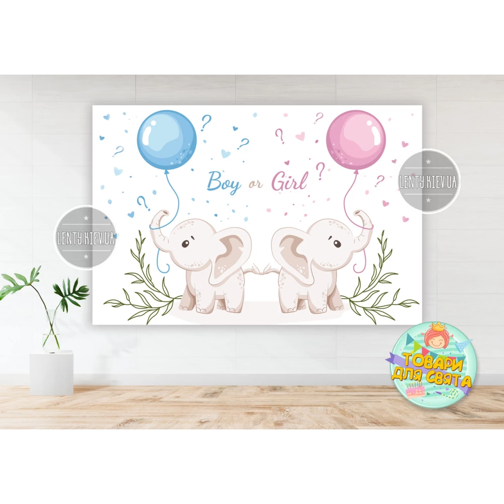 Гендерный плакат “Слоники Boy or Girl“ 100х150 см на  вечеринку для определения пола малыша