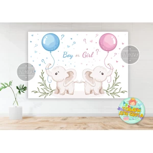 Изображение товара - Гендерный плакат “Слоники Boy or Girl“ 100х150 см на вечеринку для определения пола малыша